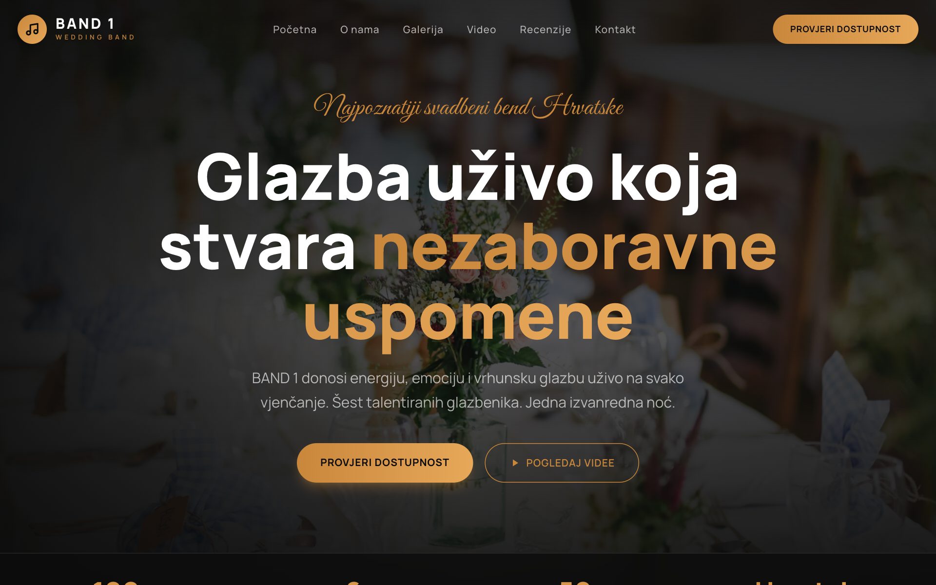 Primjer web stranice — svadbeni bend (tamni elegantni dizajn)